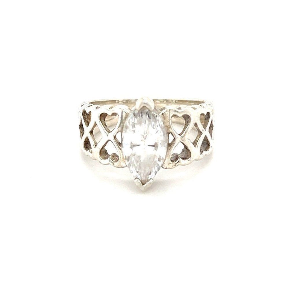 Cut-Out Hearts Marquis Cz Sterling Silver‎ 925 Ring